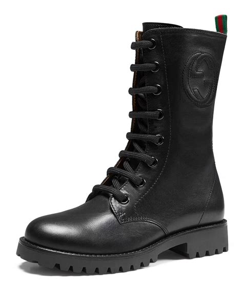 gucci black printyl boots|gucci black combat boots.